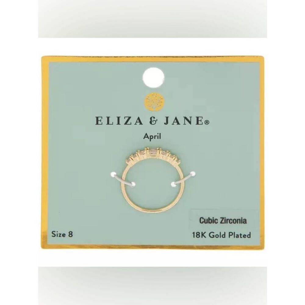 Gold Cubic Stone Half-Set Stackable Ring - Picture 2 of 2